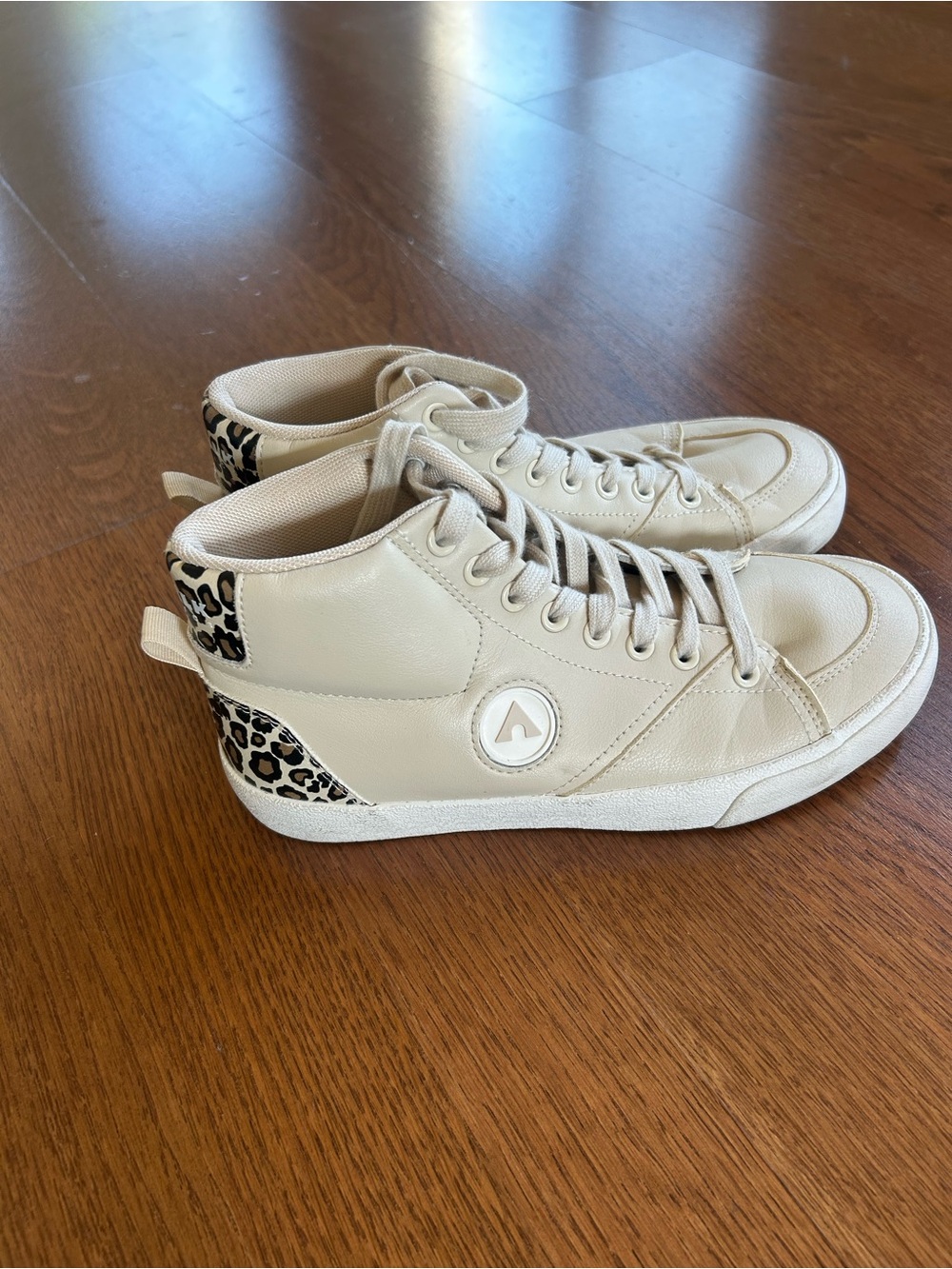 Airwalk Women's Cream High-Top Sneakers with Leopard Heel